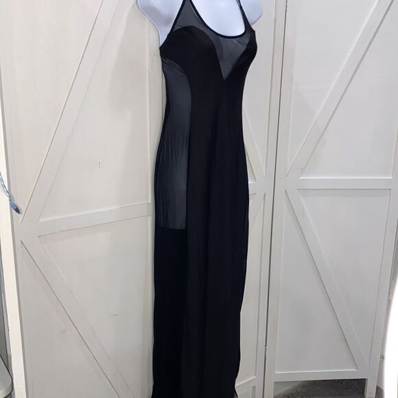 Dreamgirl Black Sheer Side Panel With High Slit Maxi Dress Size Small - Picture 7 of 14